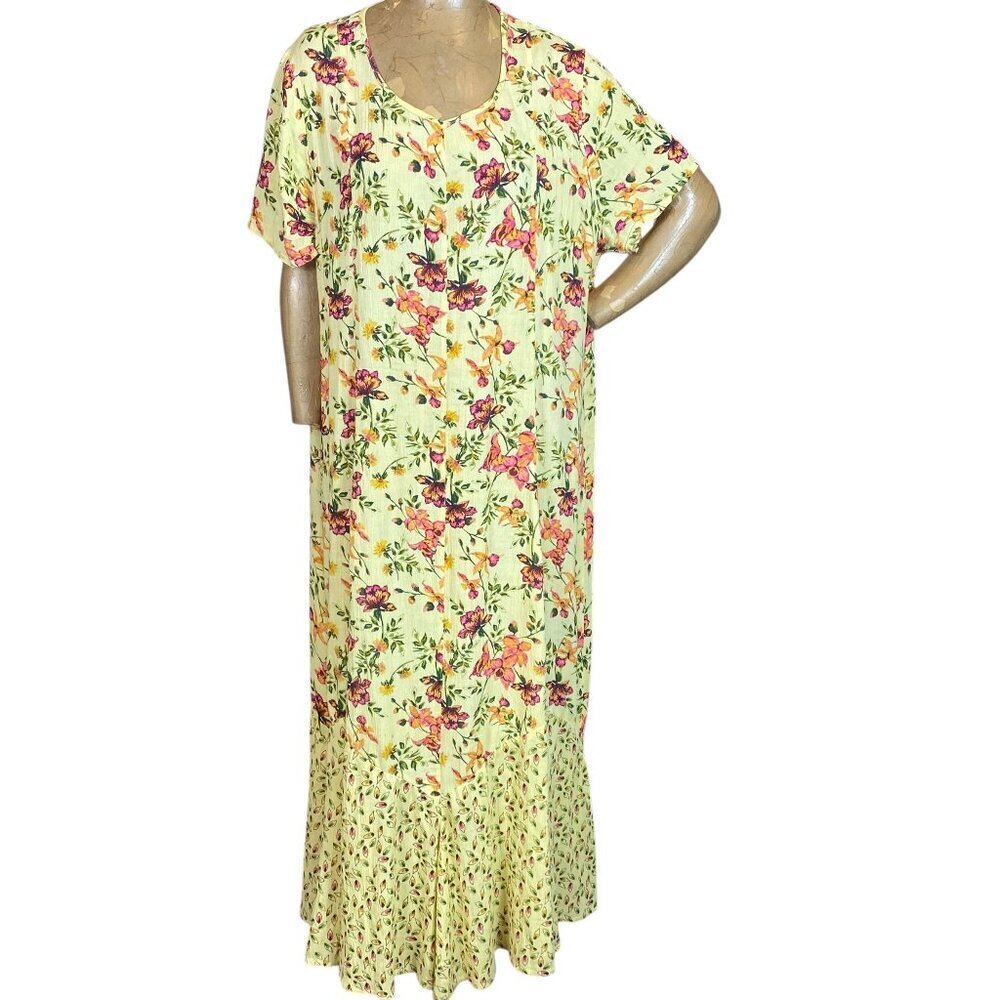 VTG BFA Classics Butter Yellow Floral‎ Maxi Dress Plus Sz 1X #343C